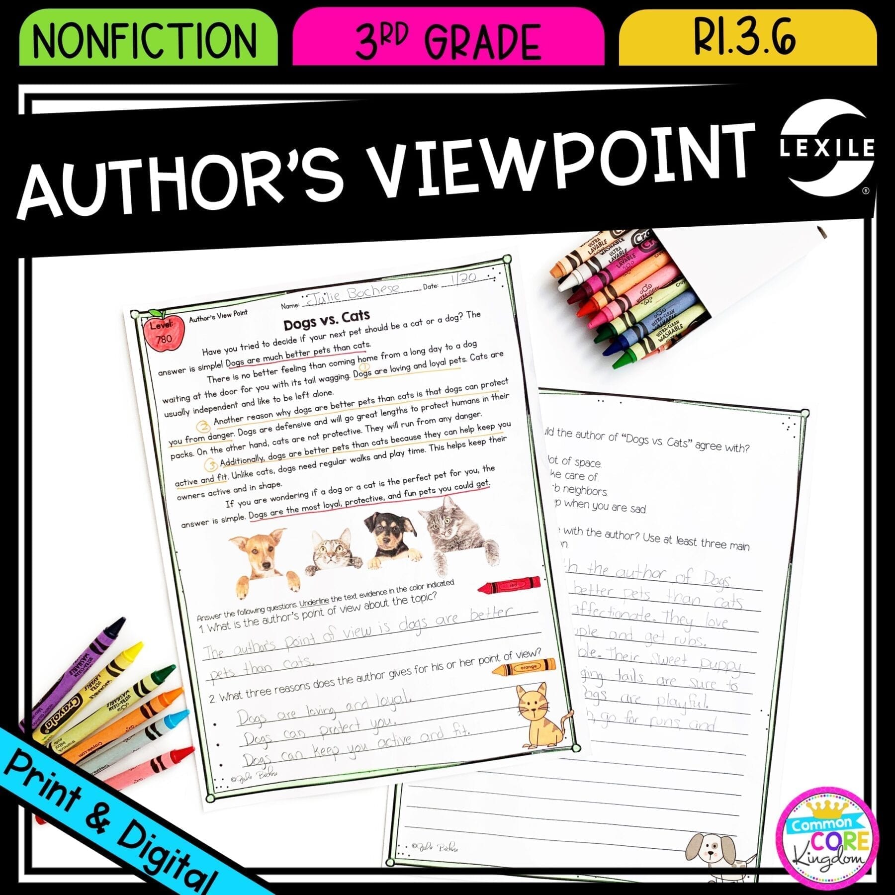 Author’s Point of View in Nonfiction for 3rd grade cover showing printable and digital worksheets