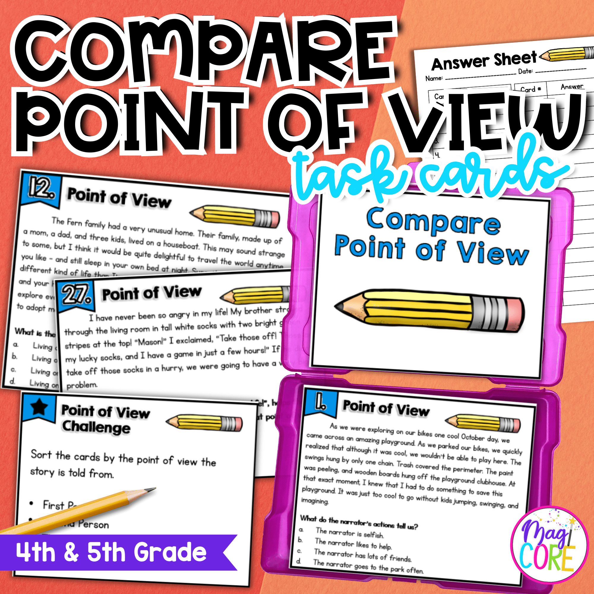 Point of View Task Cards 4th 5th Grade First and Third Person POV RL.4.6 RL.5.6