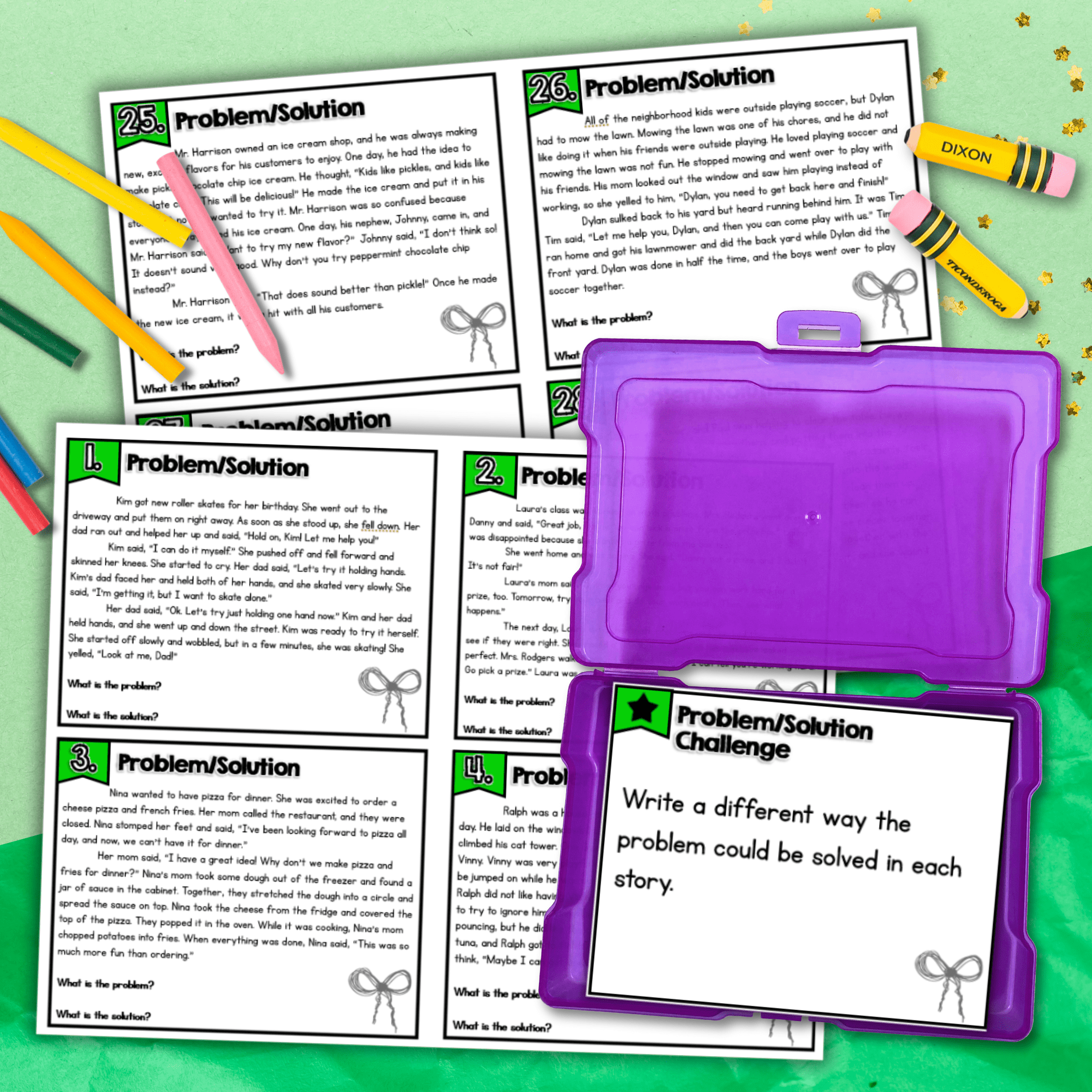 Problem and Solution Task Cards - 2nd & 3rd Grade Reading Comprehension Centers - Image 2