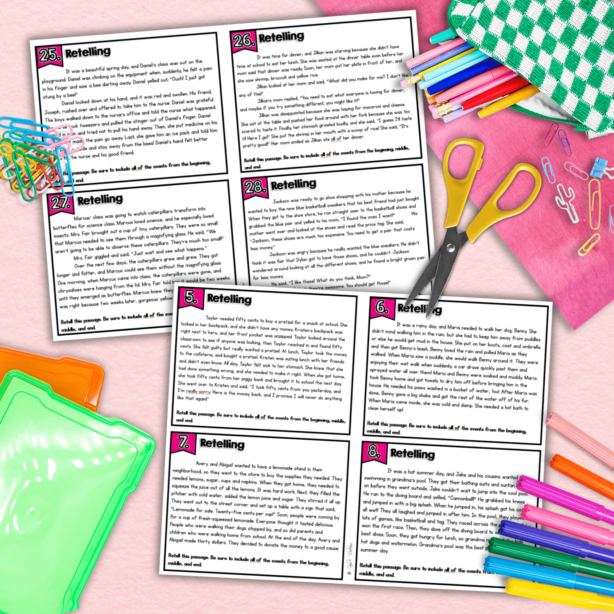 Retell a Story Task Cards - 2nd & 3rd Grade Recount Sequence Reading Center - Image 2