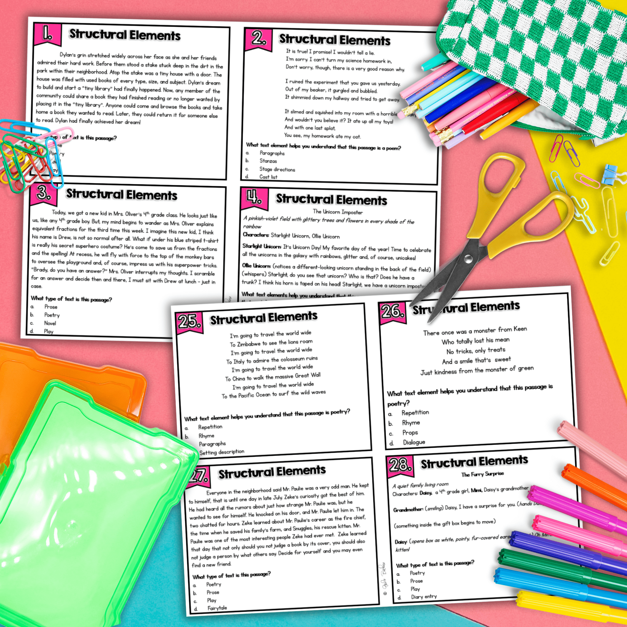 Structural Elements Task Cards Poem Play Prose 4th 5th Grade RL.4.5 RL.5.5 - Image 2