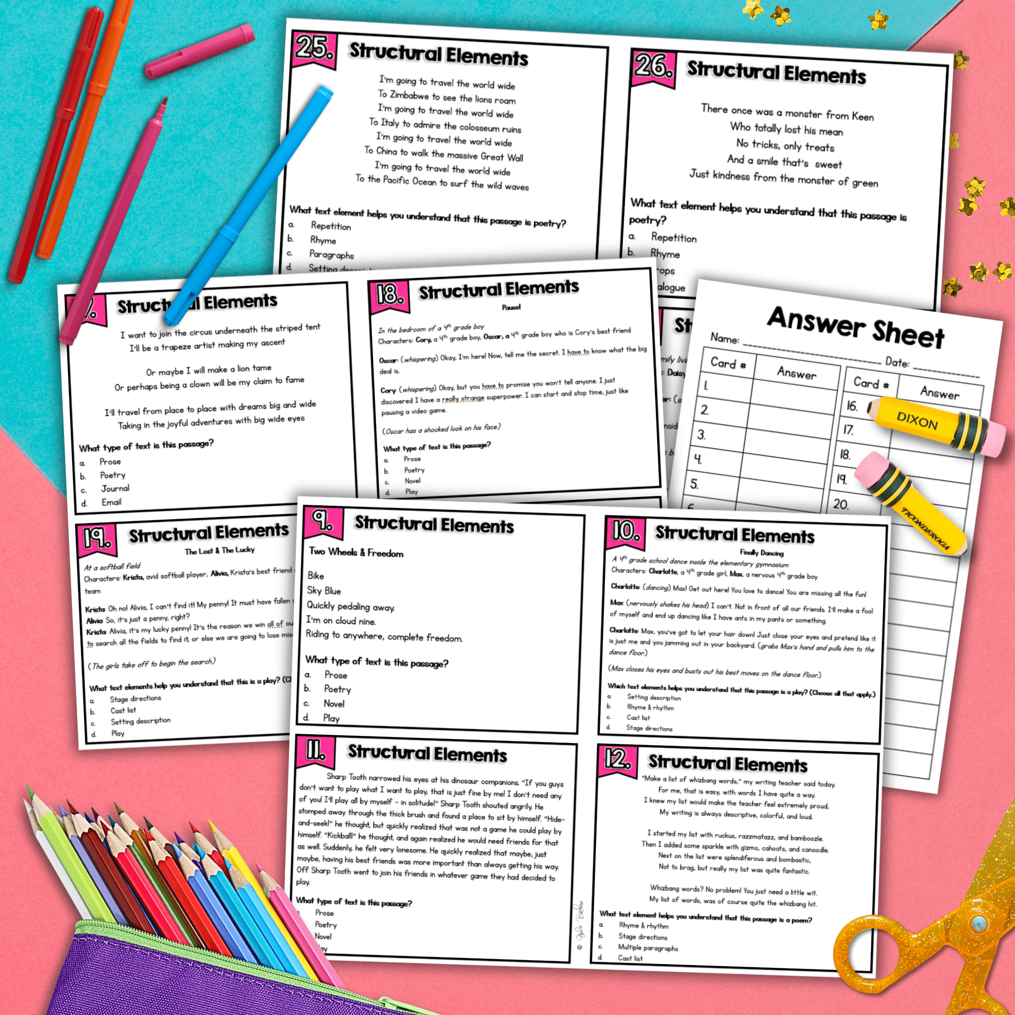 Structural Elements Task Cards Poem Play Prose 4th 5th Grade RL.4.5 RL.5.5 - Image 4