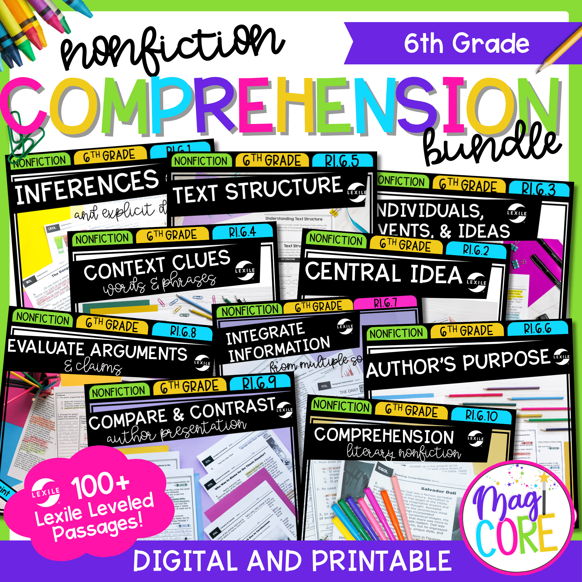 6th Grade Nonfiction Reading Comprehension Bundle - Reading Passage Based Units