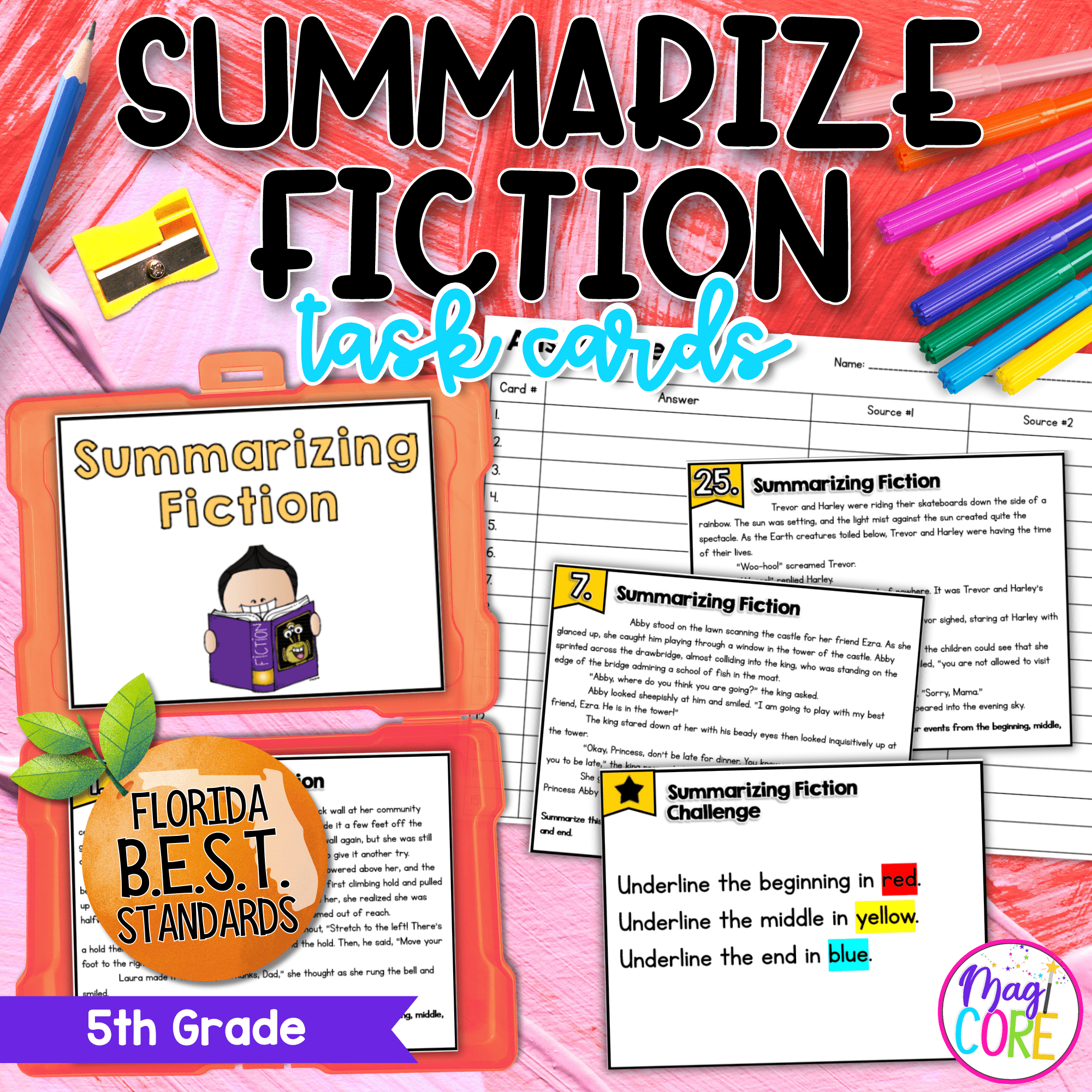 Summarize Theme of a Story Play Poem Task Cards - 5th Grade RL.5.2