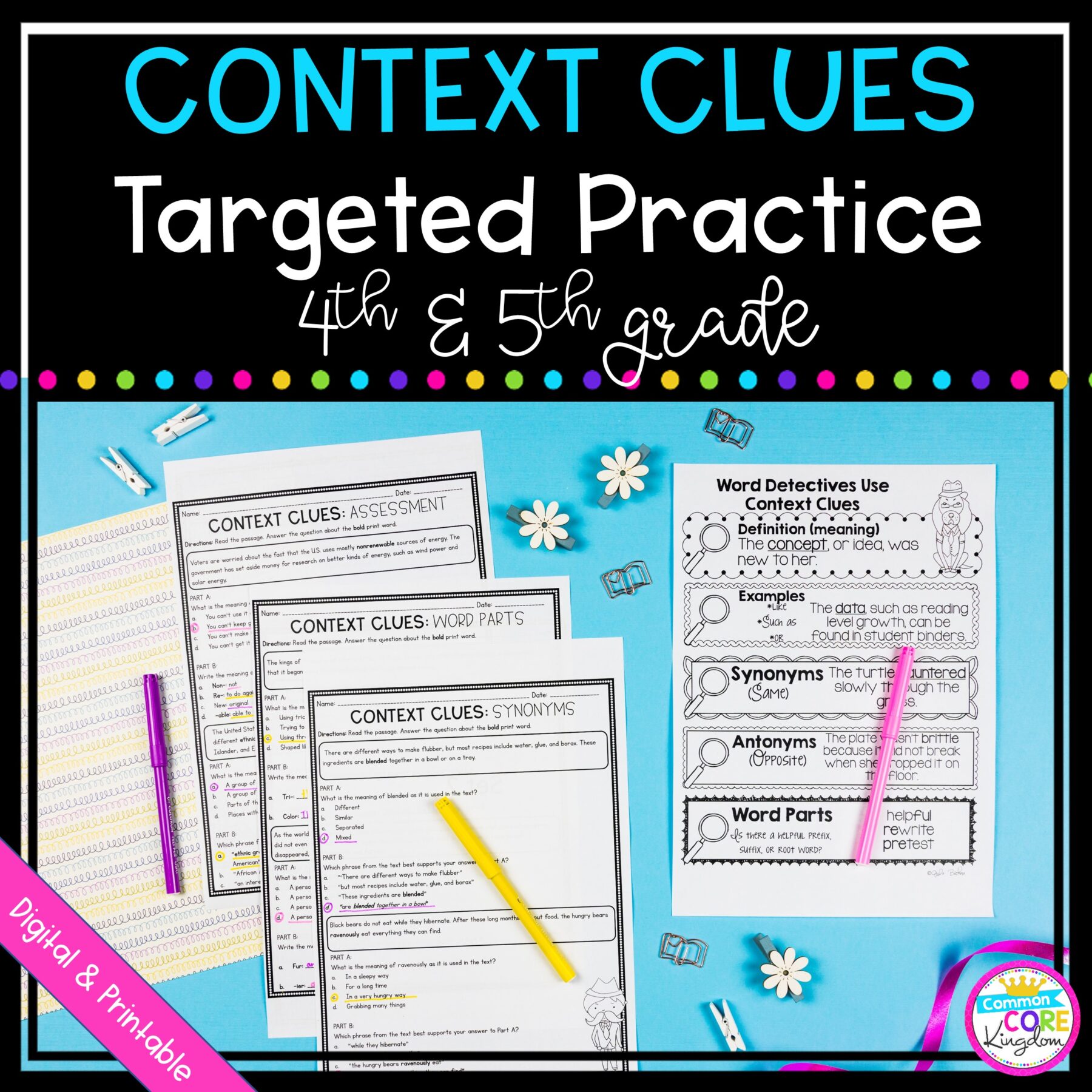 Context Clues Targeted Practice - 4th and 5th Grade - Printable & Digital