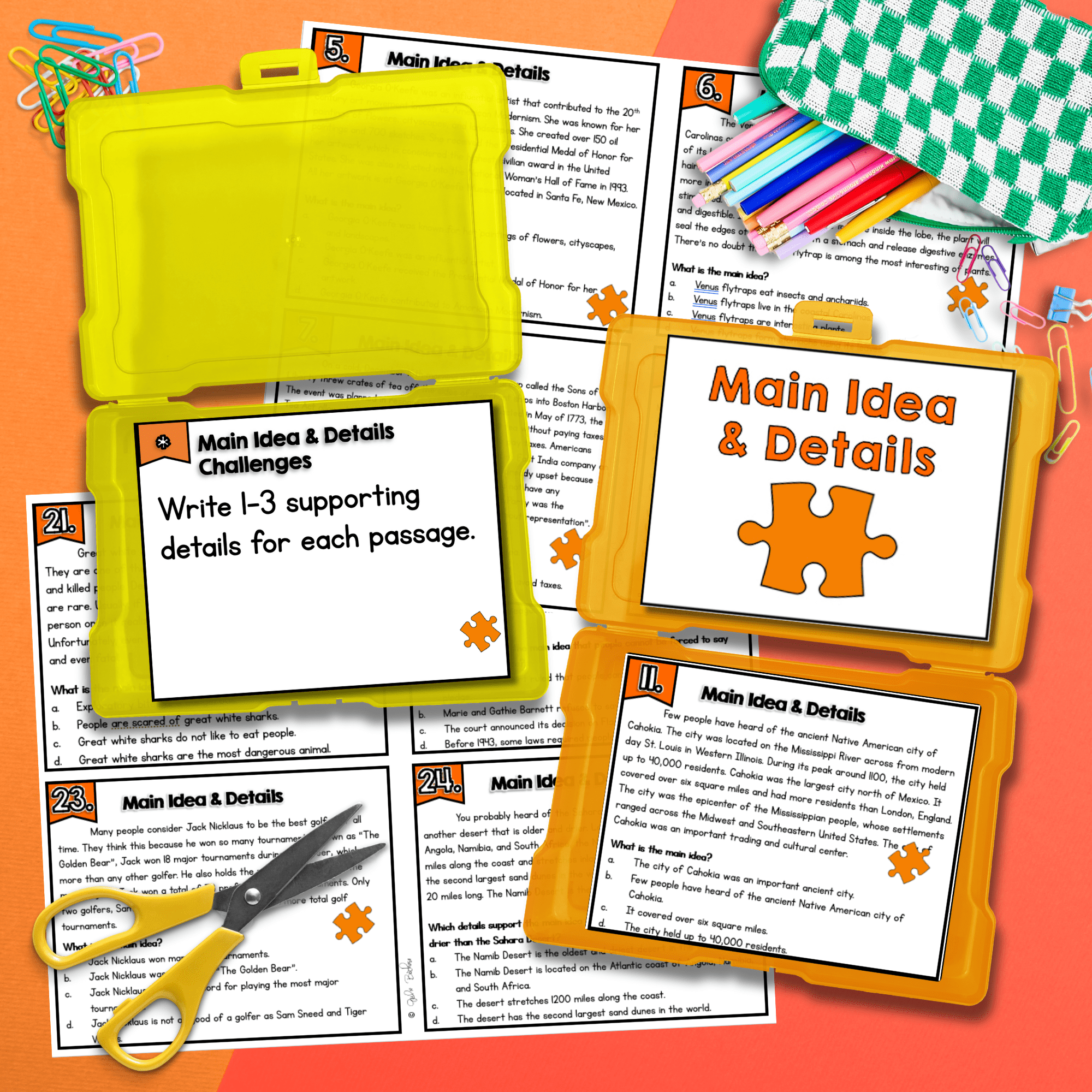 Main Idea and Key Details Task Cards 4th 5th Grade Center Activity RI.4.2 RI.5.2 - Image 2