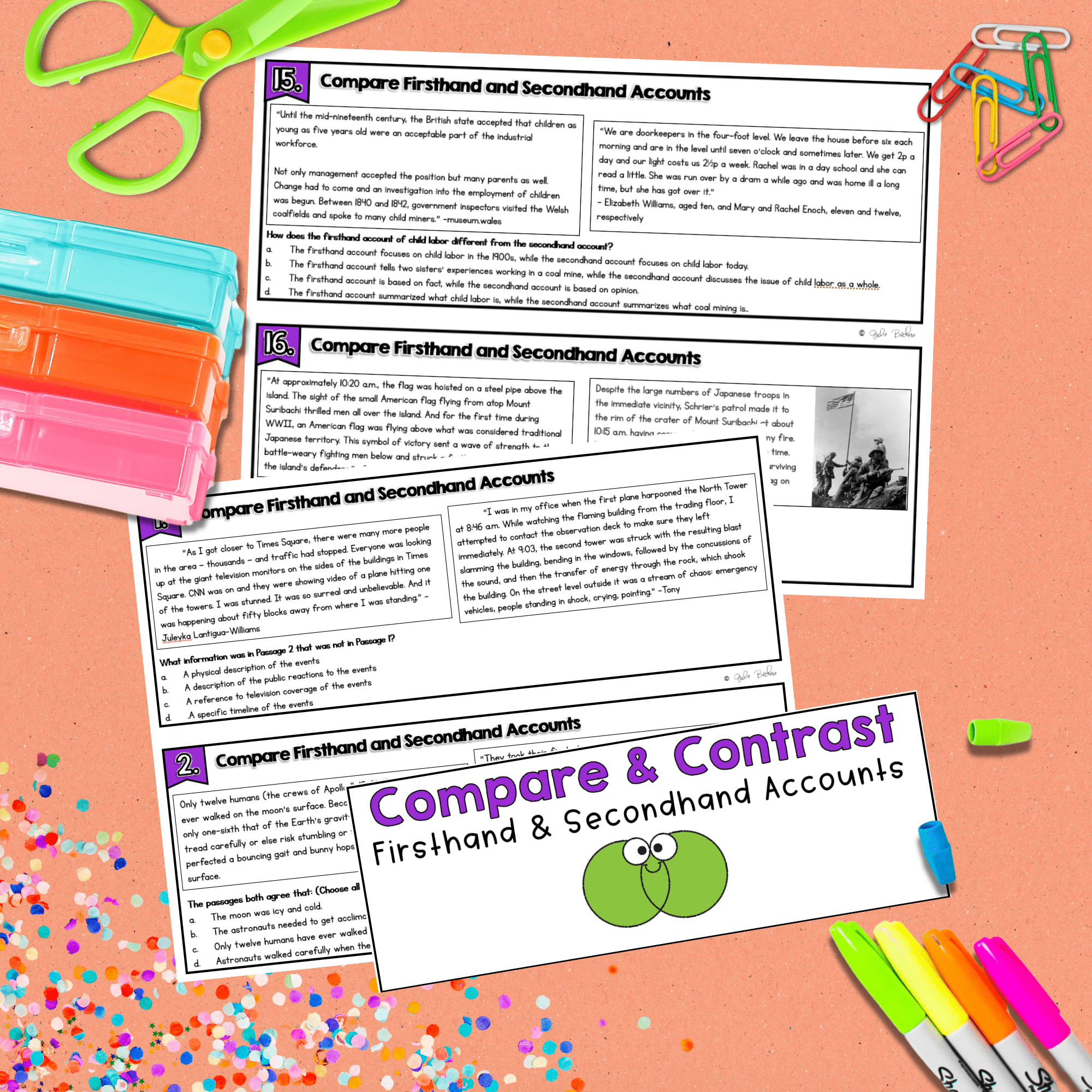 First & Secondhand Multiple Accounts Task Cards 4th & 5th Grade - RI.4.6 RI.5.6 - Image 2