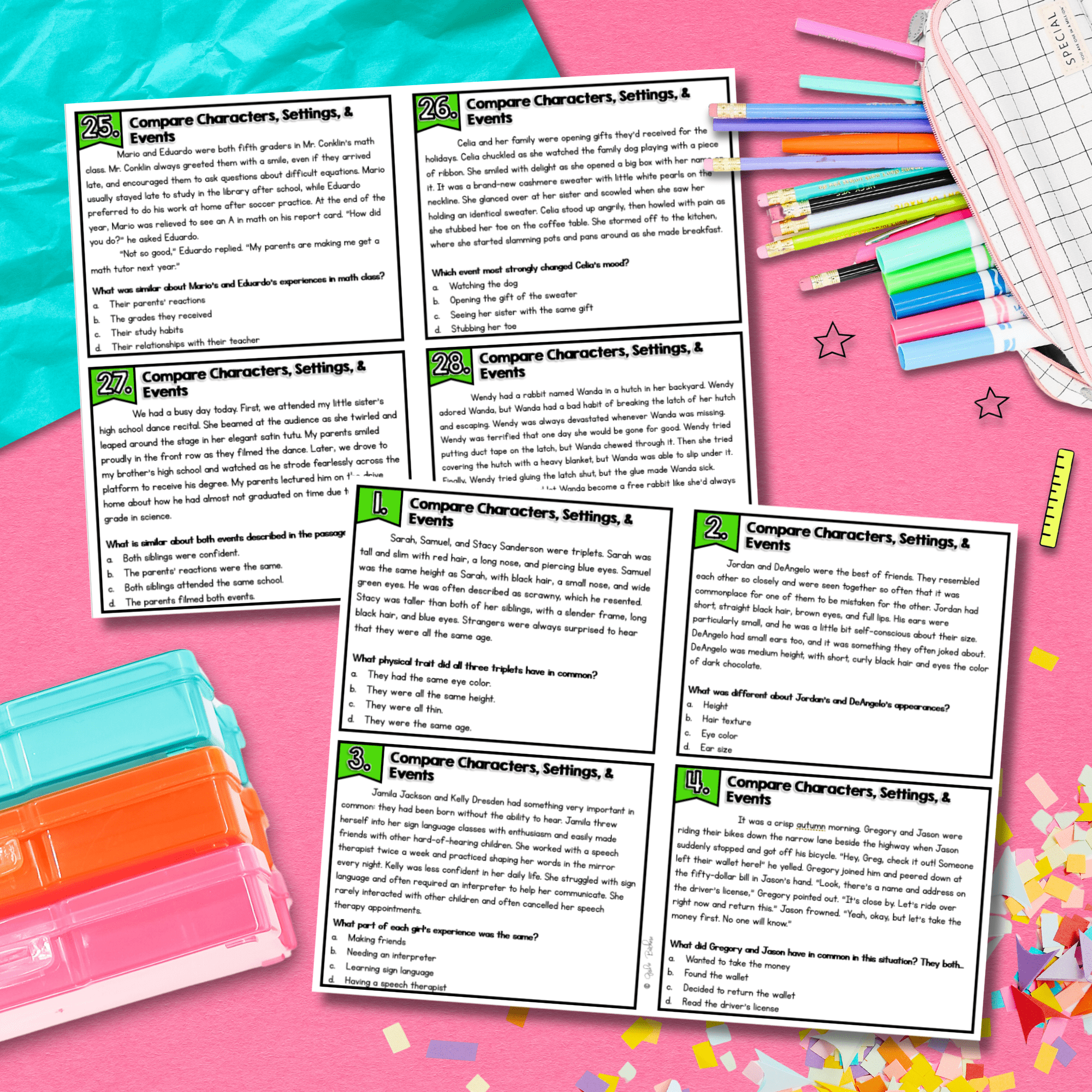Compare Characters Settings and Events Task Cards - 5th Grade - RL.5.3 - Image 2
