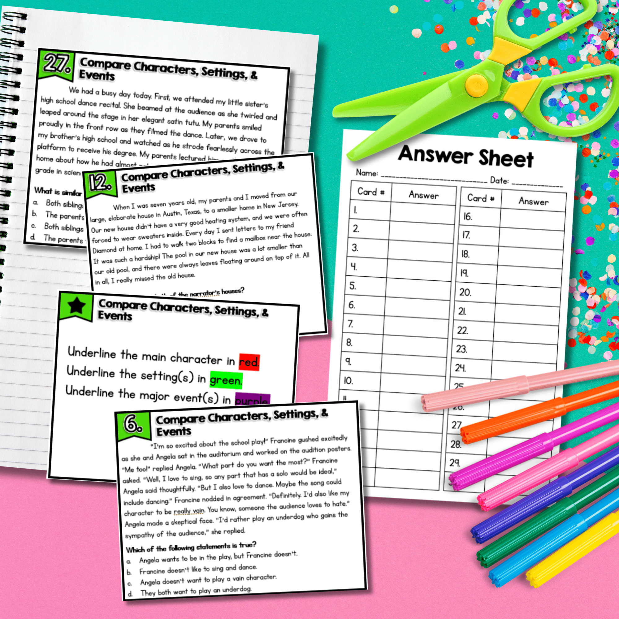 Compare Characters Settings and Events Task Cards - 5th Grade - RL.5.3 - Image 3
