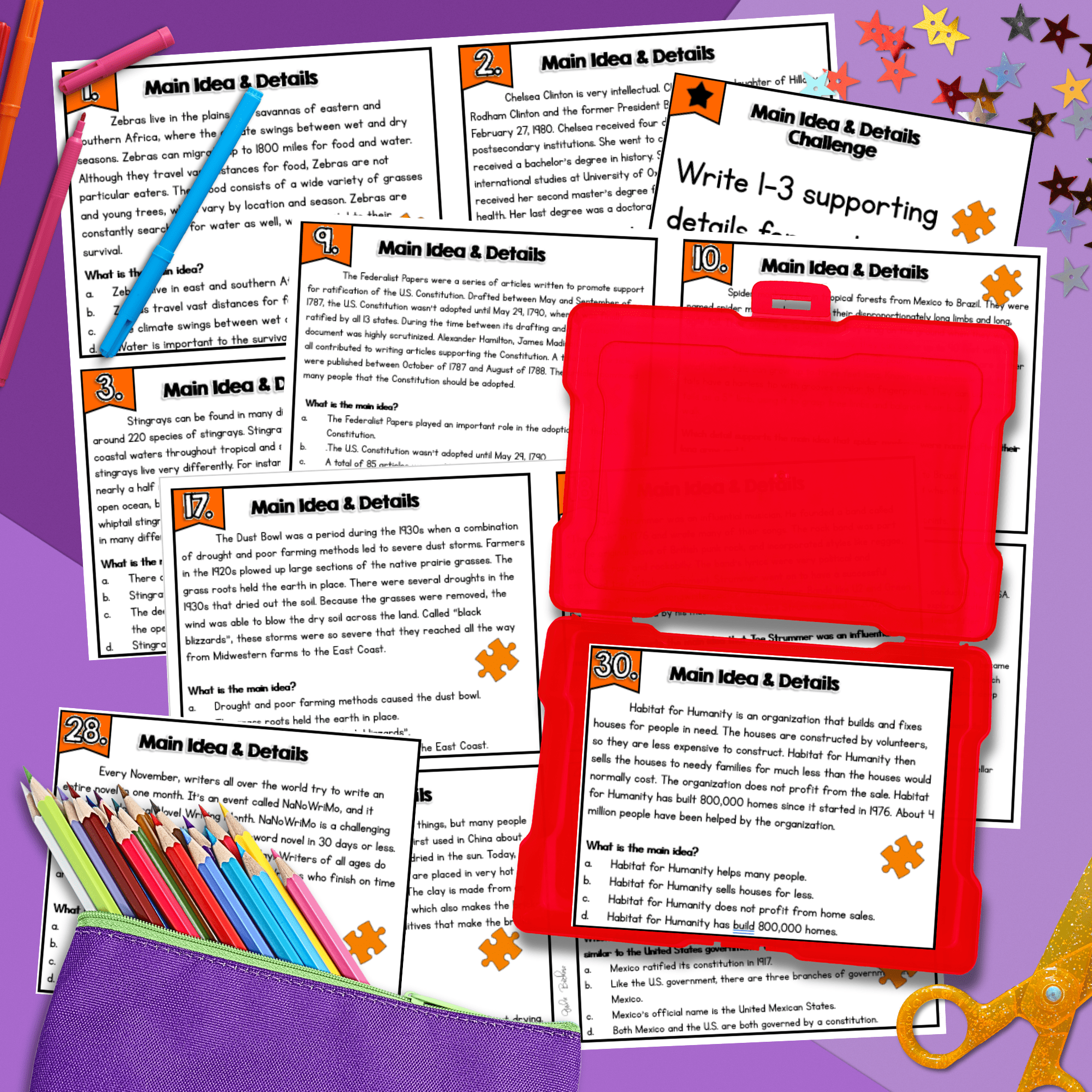 Main Idea and Key Details Task Cards 4th 5th Grade Center Activity RI.4.2 RI.5.2 - Image 4
