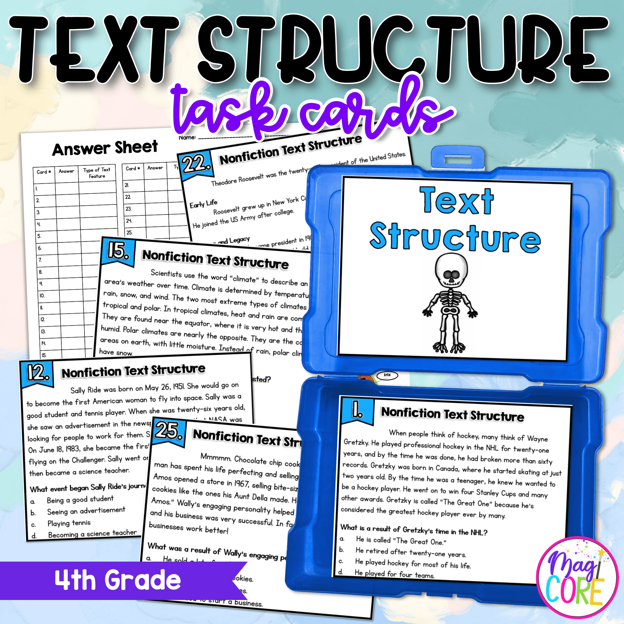 4th Grade Nonfiction Text Structure Task Cards - Practice RI.4.5 Center Activity