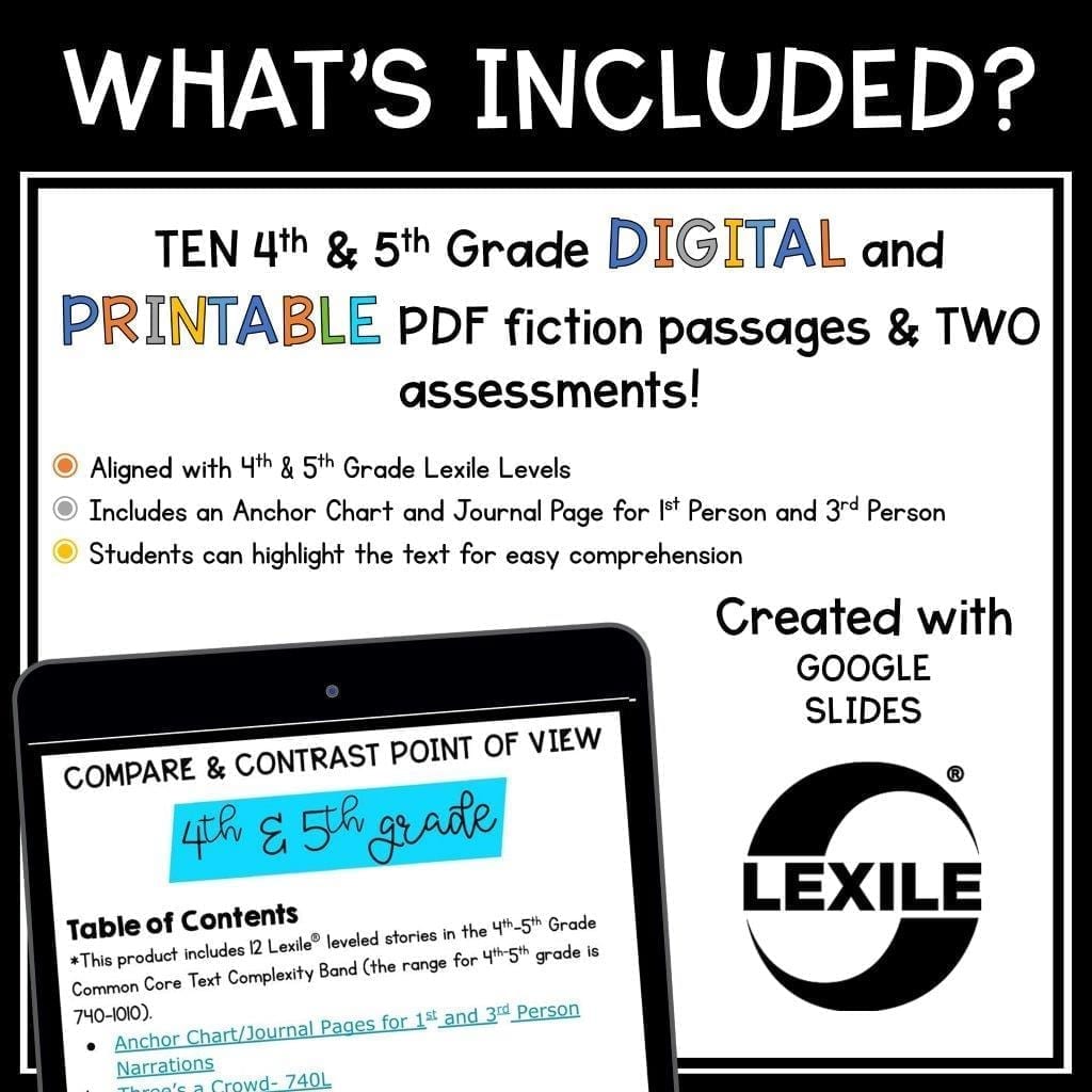 Compare & Contrast Point of View Lexile Reading Passage Worksheet RL.4.6 RL.5.6 - Image 2