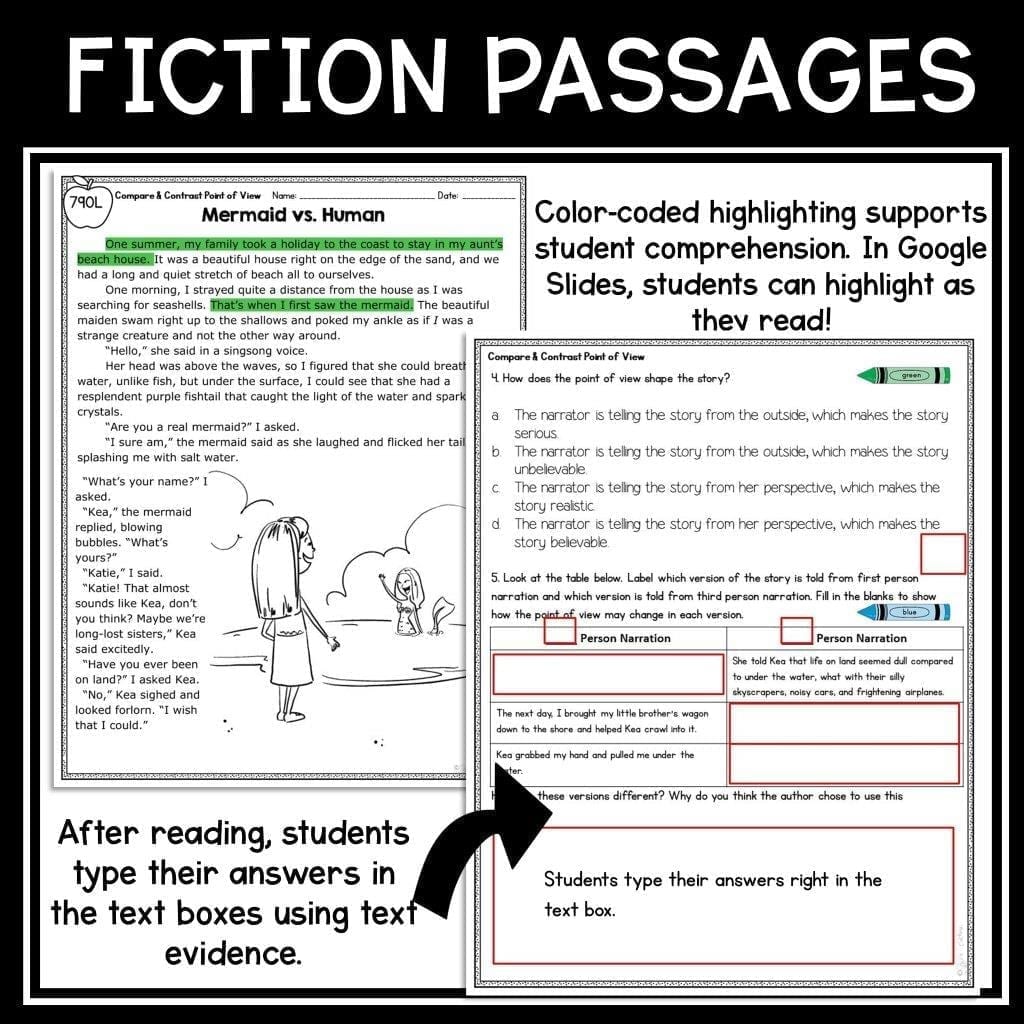 Compare & Contrast Point of View Lexile Reading Passage Worksheet RL.4.6 RL.5.6 - Image 3