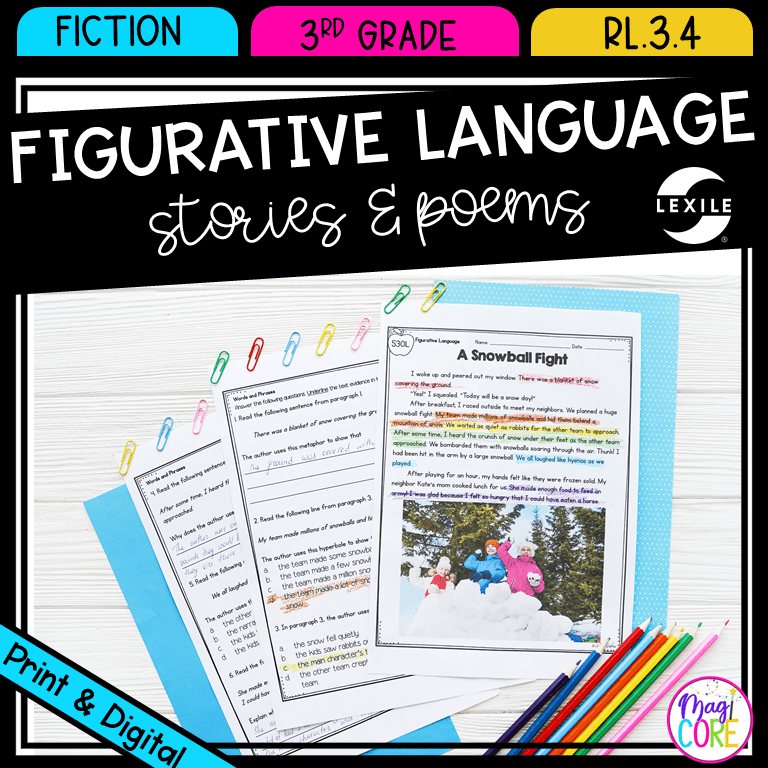 Figurative Language Reading Passages Worksheets Anchor Chart 3rd Grade RL.3.4