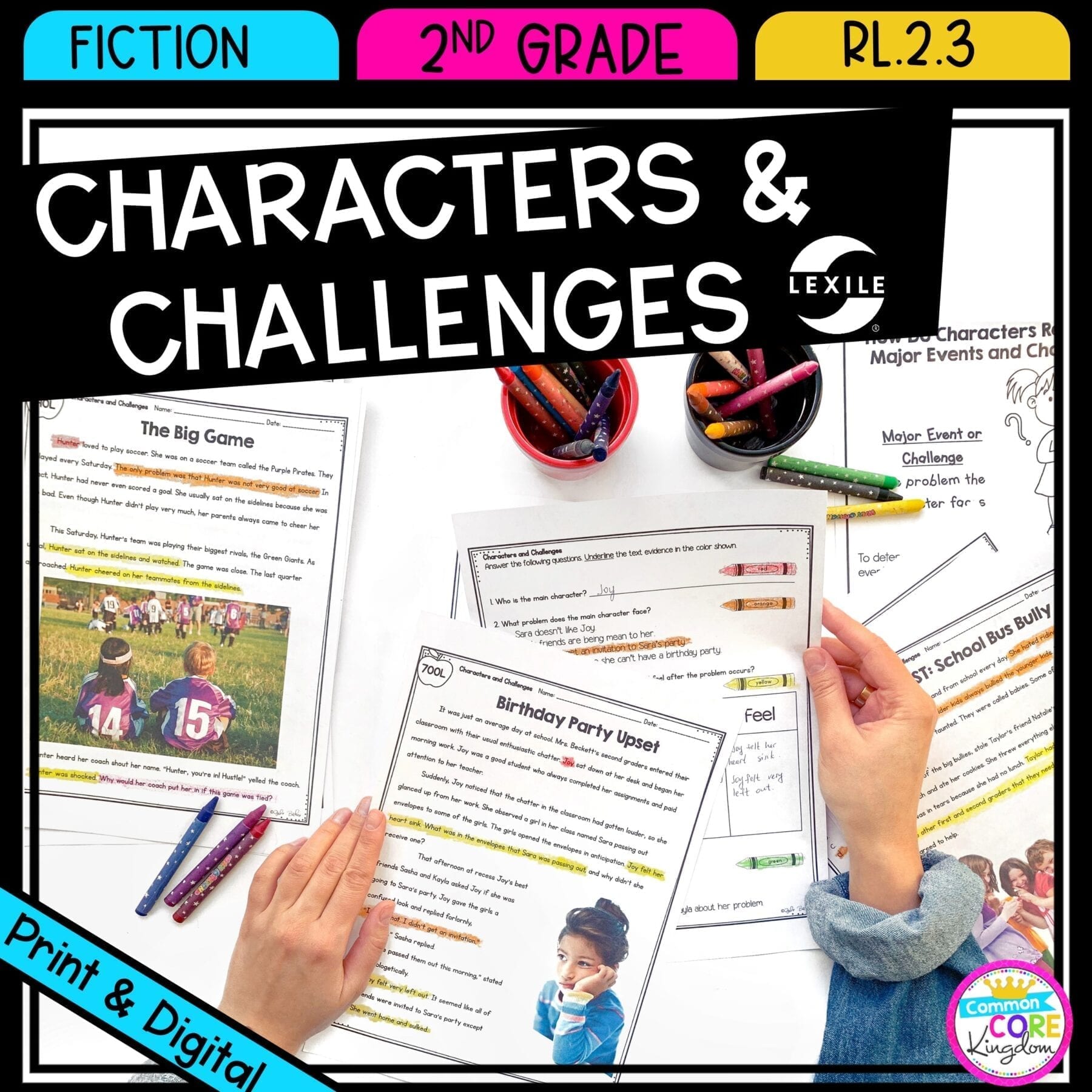 How Characters Respond to Events and Challenges for 2nd and 3rd grade cover showing printable and digital worksheets