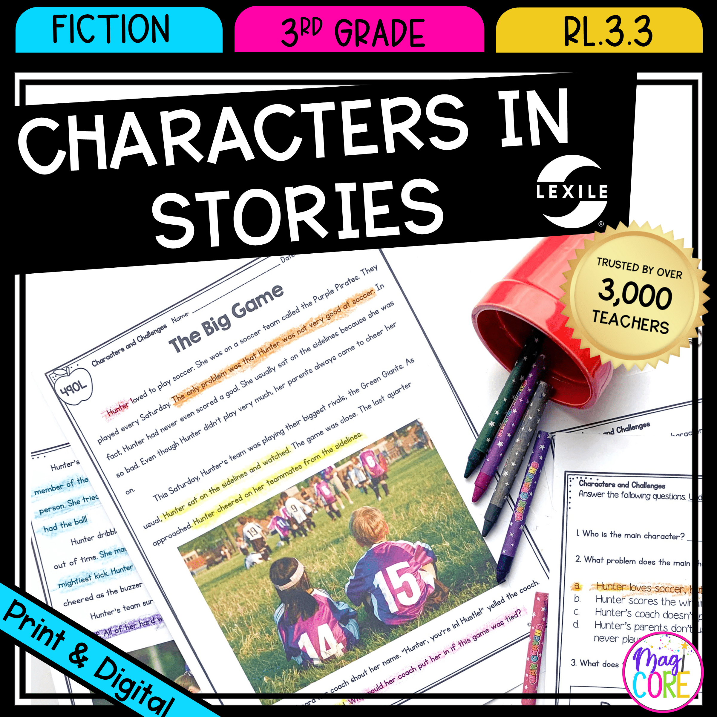 Characters in a Story 3rd Grade RL.3.3 Traits Reading Passages Anchor Chart
