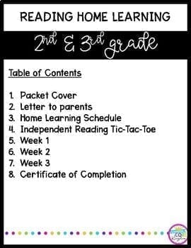 Reading Review - 3 Week Home Learning Packet for 2nd Grade & 3rd Grade - Image 2