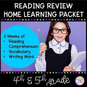 Reading Review - 3 Week Distance Learning Packet for 4th Grade & 5th Grade