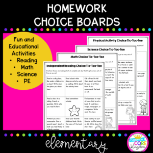 Teaching resource cover showing homework choice boards for use in home learning during extended absences.
