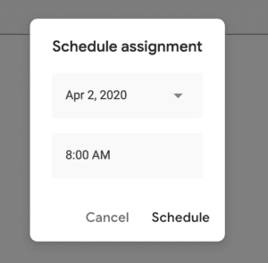 Menu for teachers to schedule an assignment