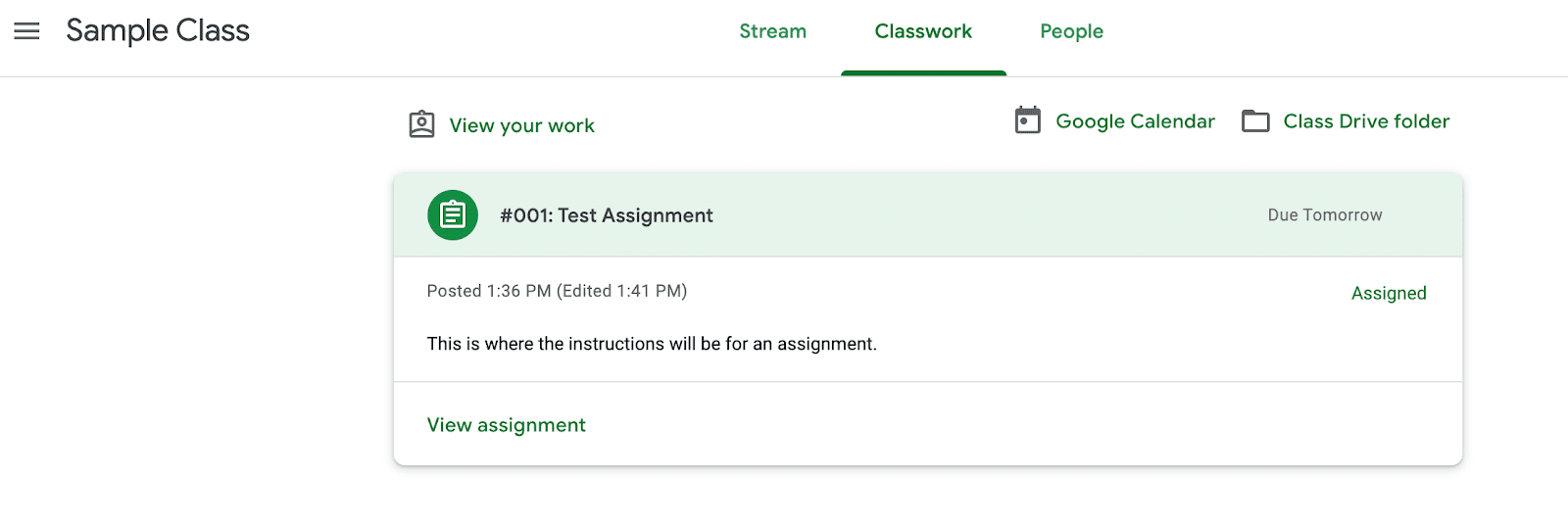 Google Classroom View Assignment Screen