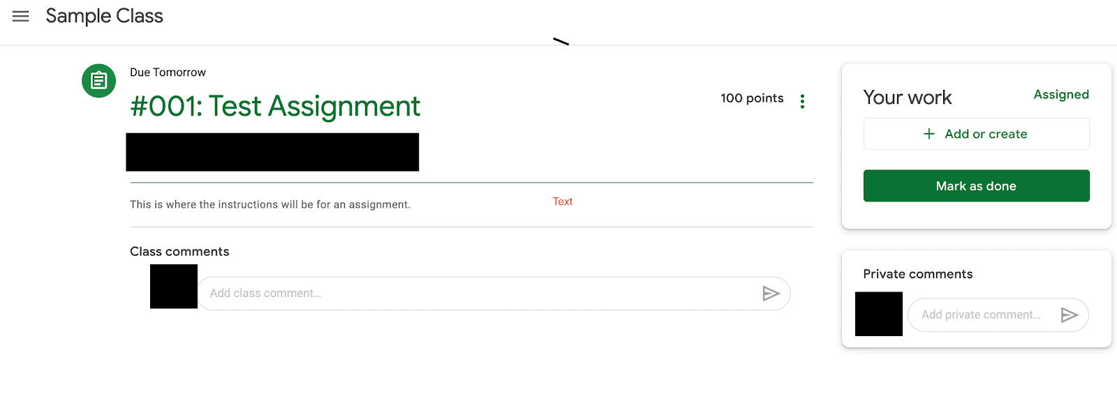 Screenshot of Google Classroom View Your Work Screen
