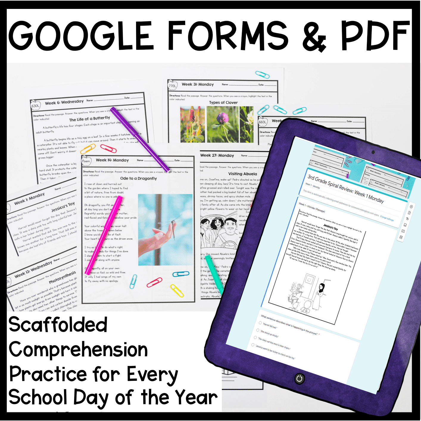 3rd Grade Spiral Review Bundle Google Forms Distance Learning Pack - Image 2