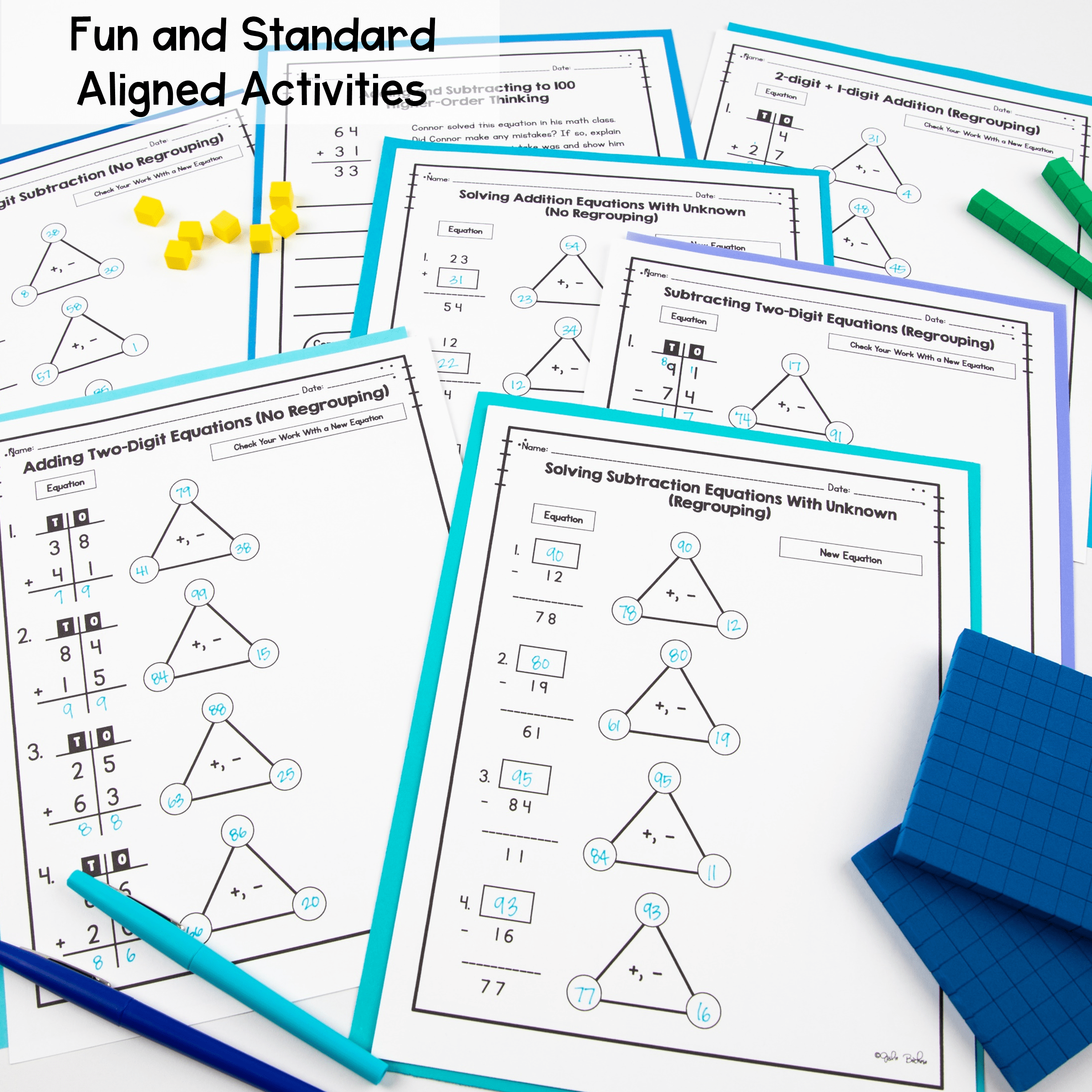Add & Subtract to 100 2nd Grade Addition & Subtraction Math 2.NBT.B.5 Worksheets - Image 3