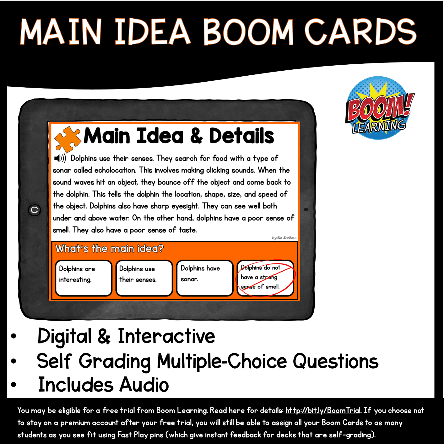 Main Idea Boom Cards™ 2nd & 3rd Grade - Digital Task Cards for Distance Learning - Image 2
