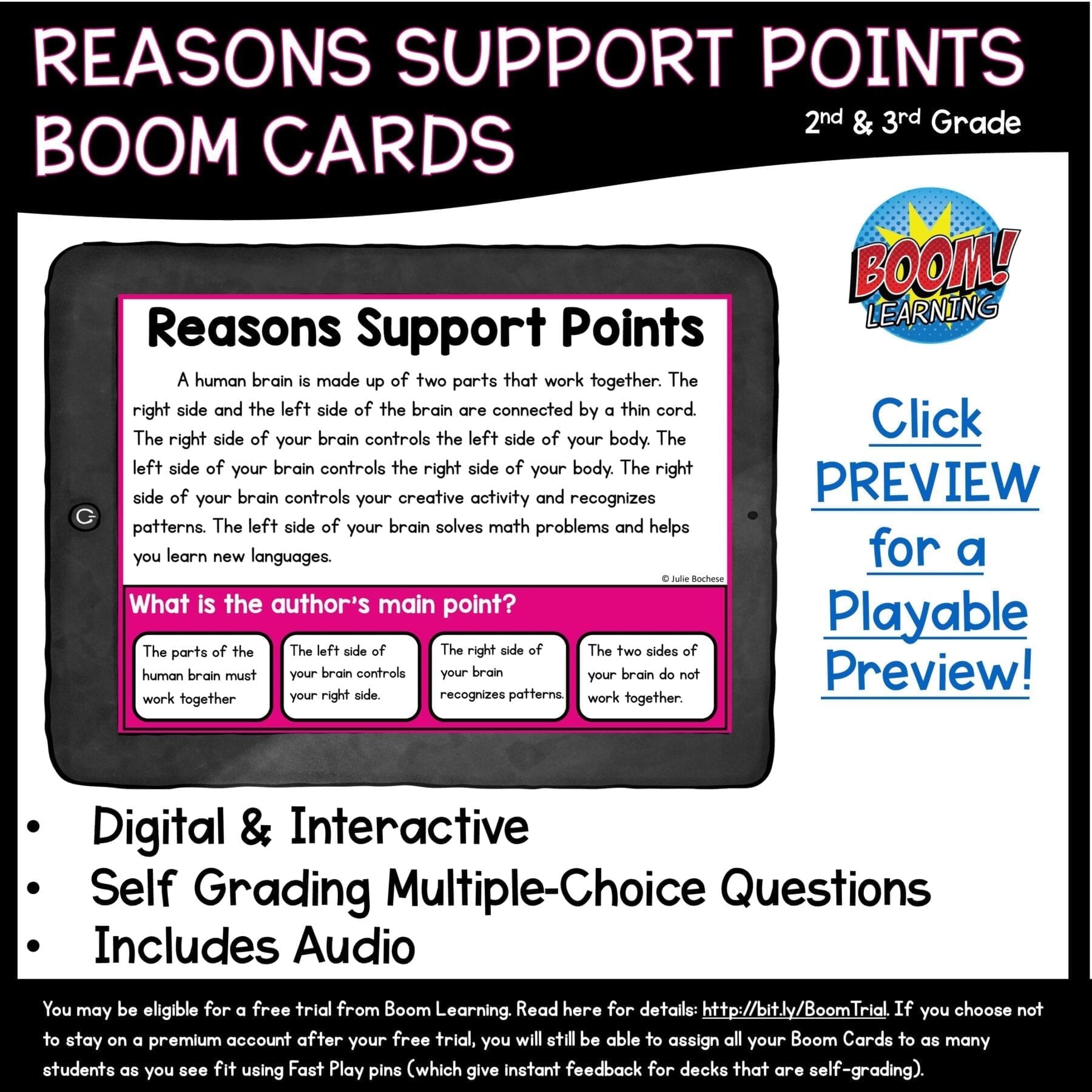 Reasons Support Points Boom Cards ™ 2nd & 3rd Grade - Digital Task Cards - Image 2
