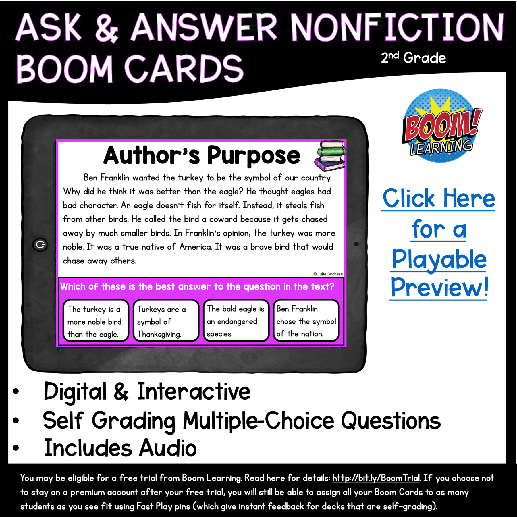 Author's Purpose Boom Cards™ 2nd & 3rd Grade - Digital Distance Learning - Image 2