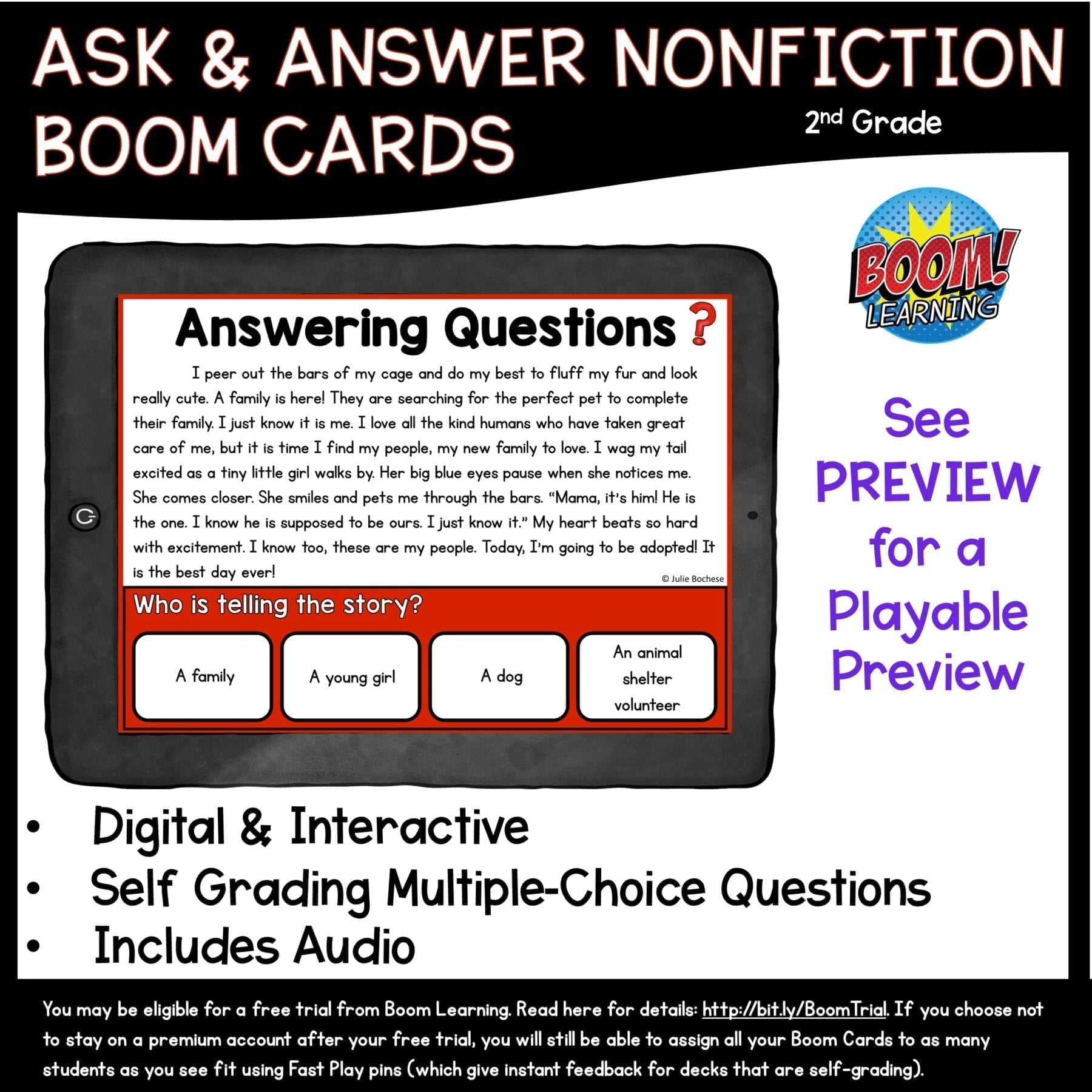 Ask & Answer Fiction Boom Cards ™ 2nd & 3rd Grade - Digital Task Cards - Image 2