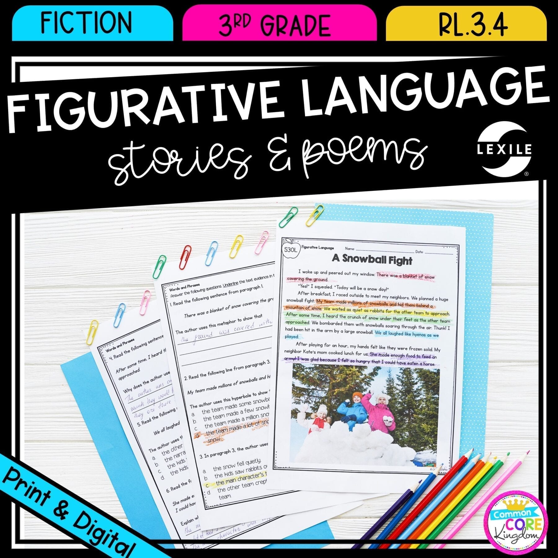 Figurative Language: Stories & Poems for 3rd grade cover showing printable and digital worksheets