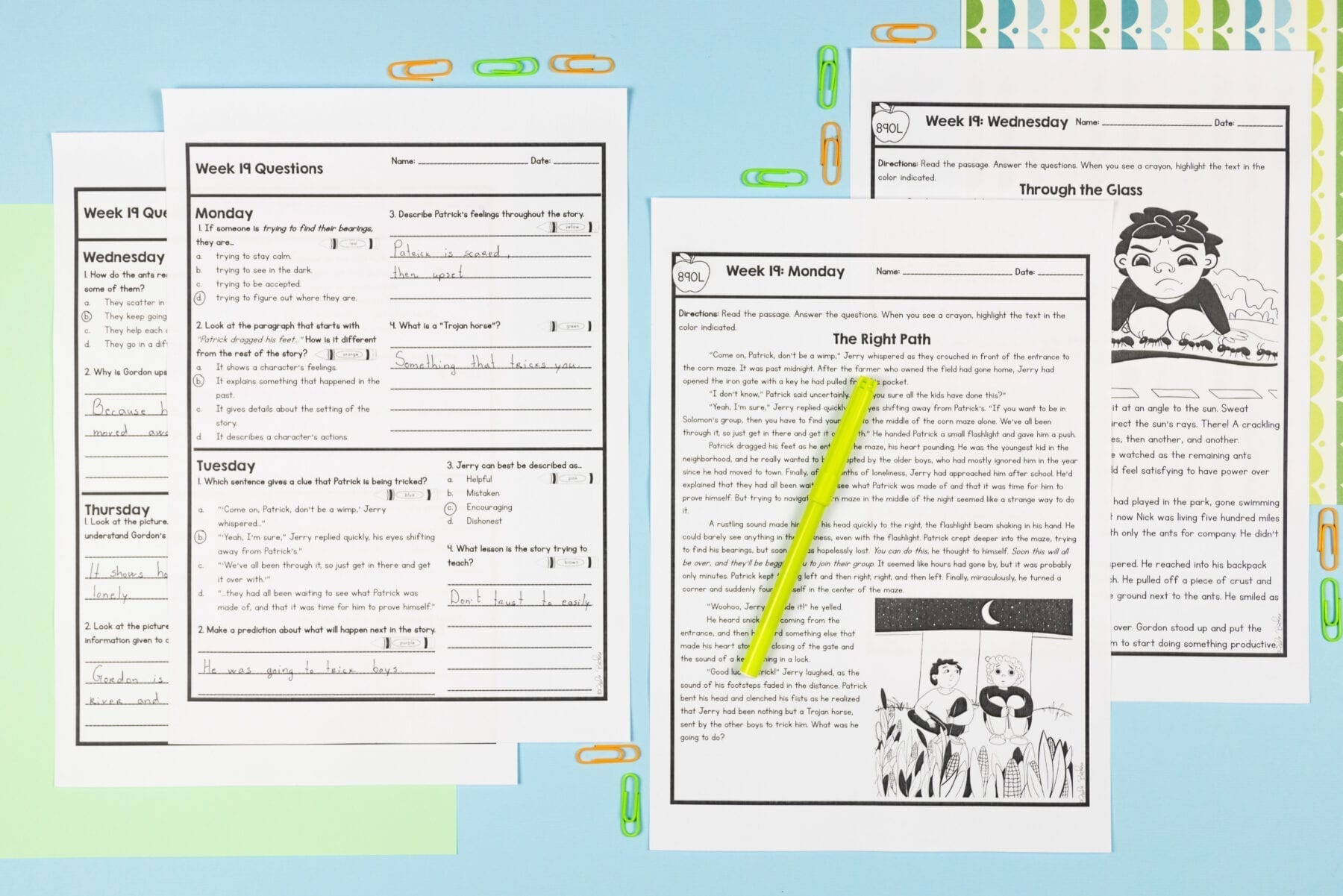 2 passages from 4th grade spiral review 3rd quarter with 2 pages of corresponding questions