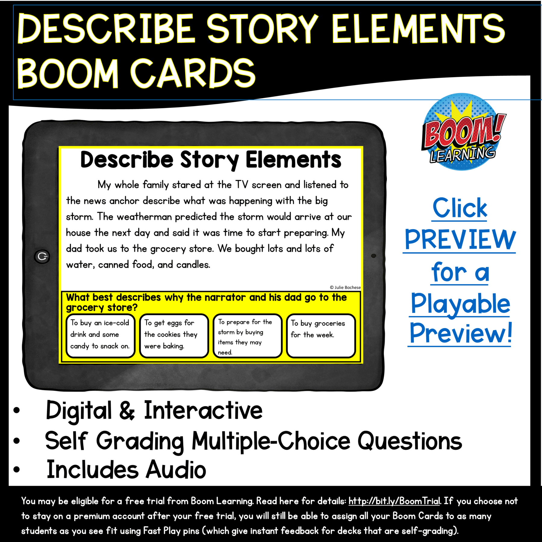 Story Elements Boom Cards ™ 4th & 5th Grade - Distance Learning Task Cards - Image 2