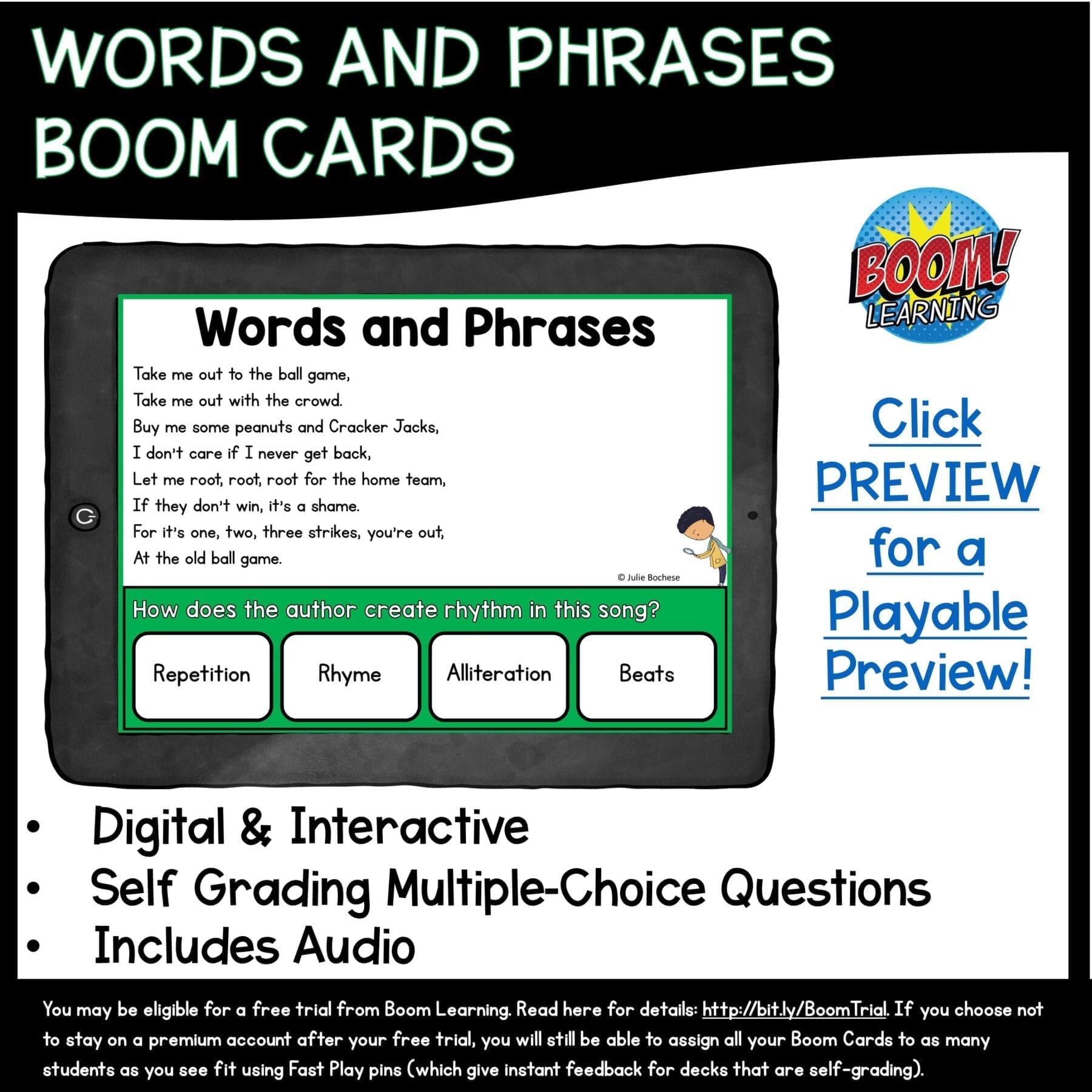 Words in Poetry Boom Cards™ 2nd & 3rd Grade - Distance Learning Task Cards - Image 2