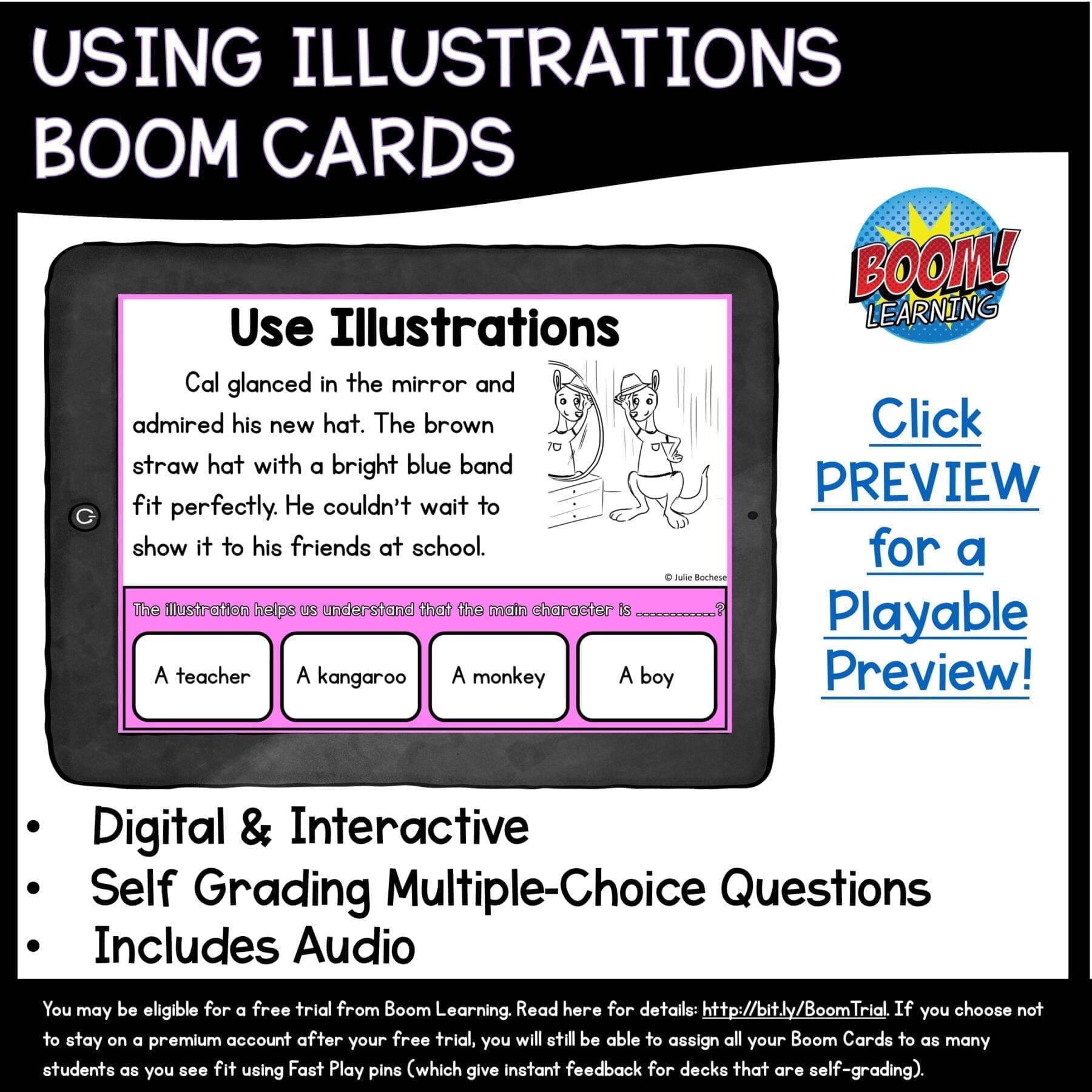 Using Illustrations Boom Cards ™ 2nd & 3rd Grade - Distance Learning Task Cards - Image 2