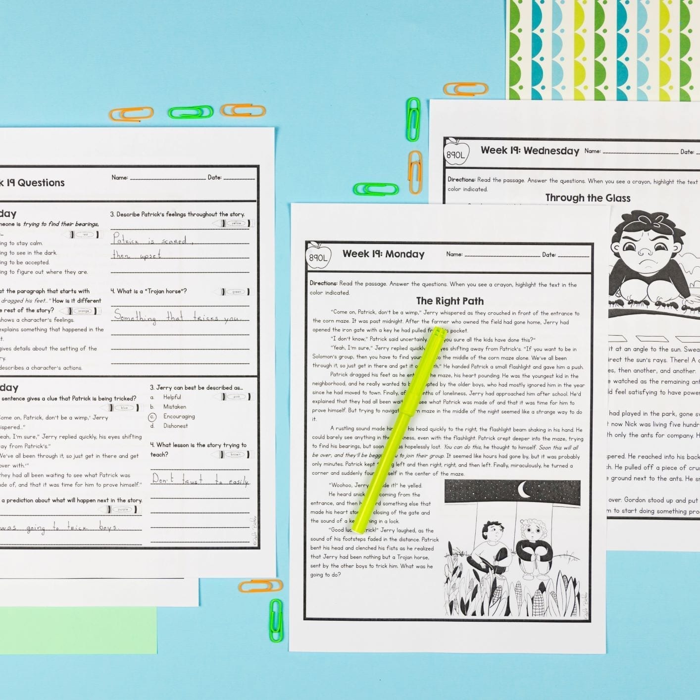 2 passages from 4th grade spiral review 3rd quarter with 2 pages of corresponding questions