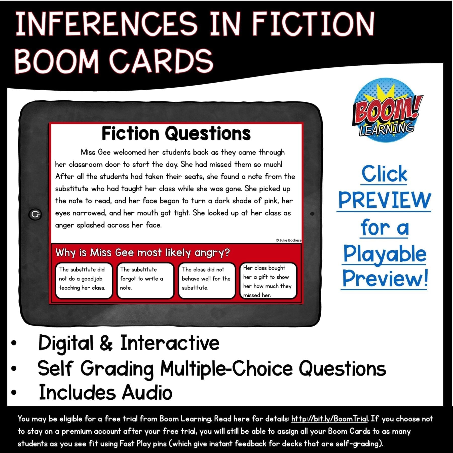 Inferences in Fiction Boom Cards™ 4th & 5th Grade - Distance Learning Task Cards - Image 2