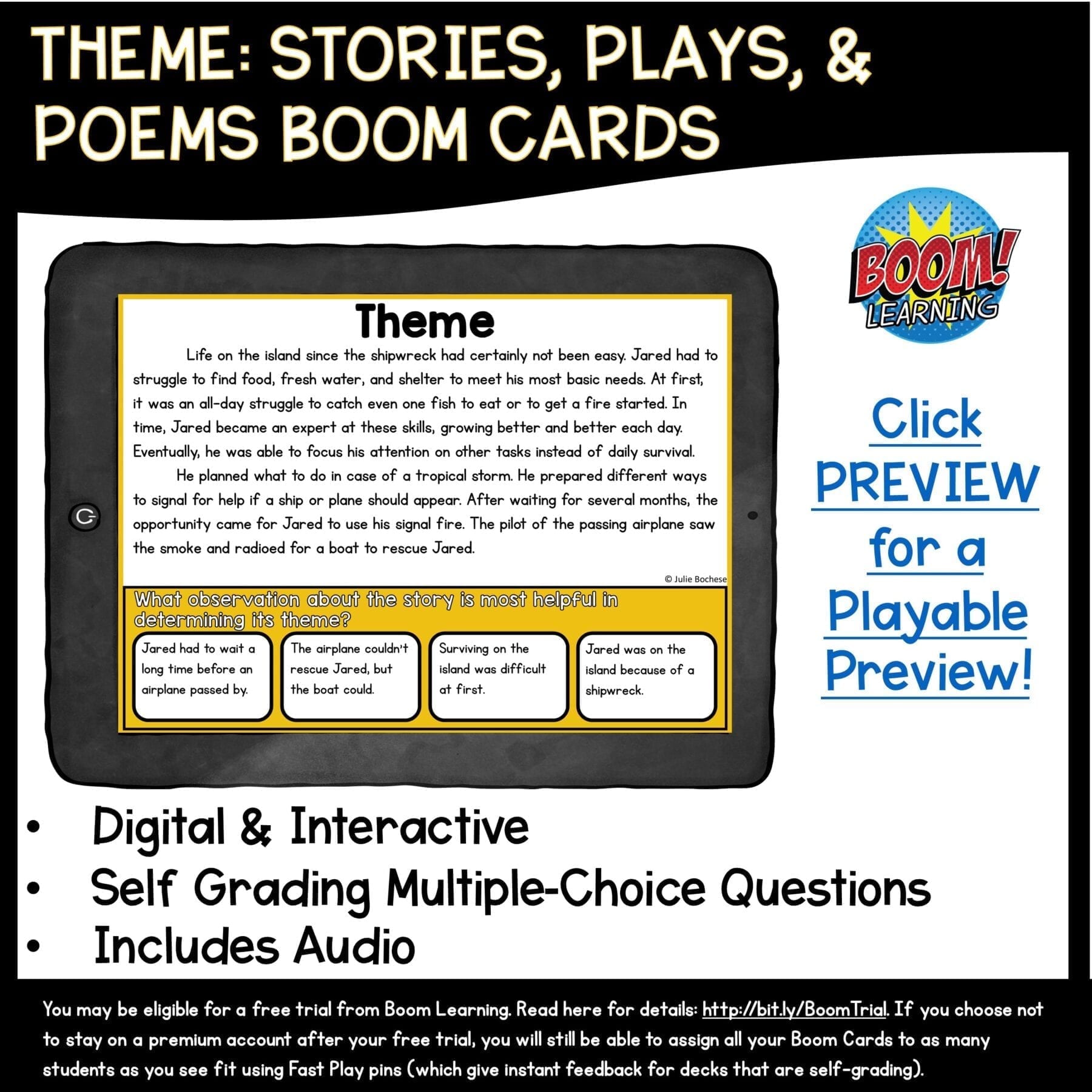 Theme Boom Cards ™ 4th Grade & 5th Grade - Distance Learning Task Cards - Image 3