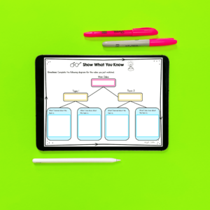 Image showing an anchor chart on a tablet for teaching 1st and 2nd grade science virtually.