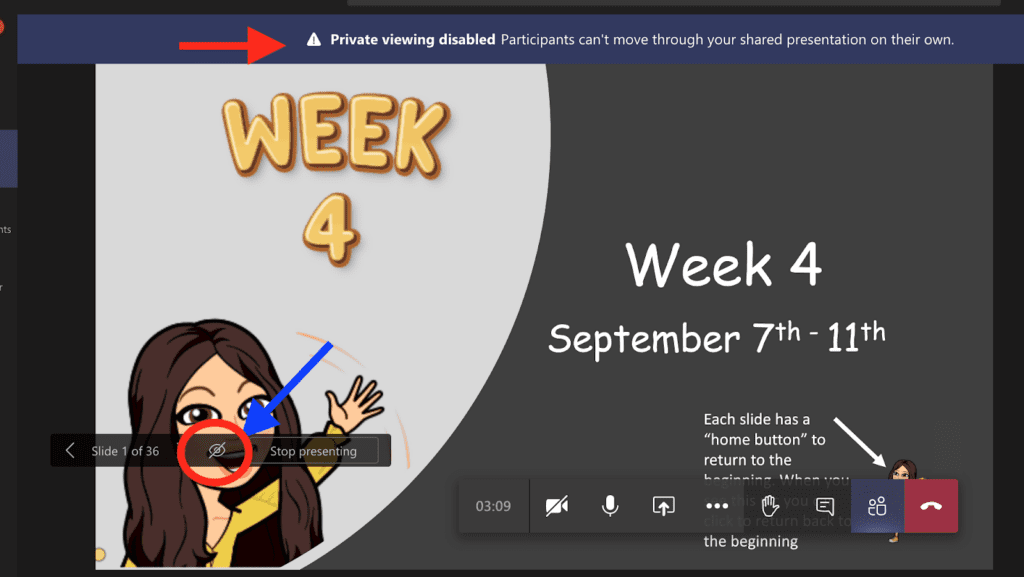screenshot showing private viewing disabled tab in microsoft teams
