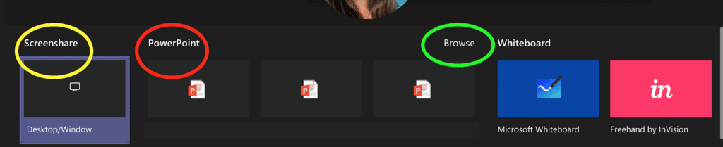 Image showing menu options to share presentation in Microsoft Teams