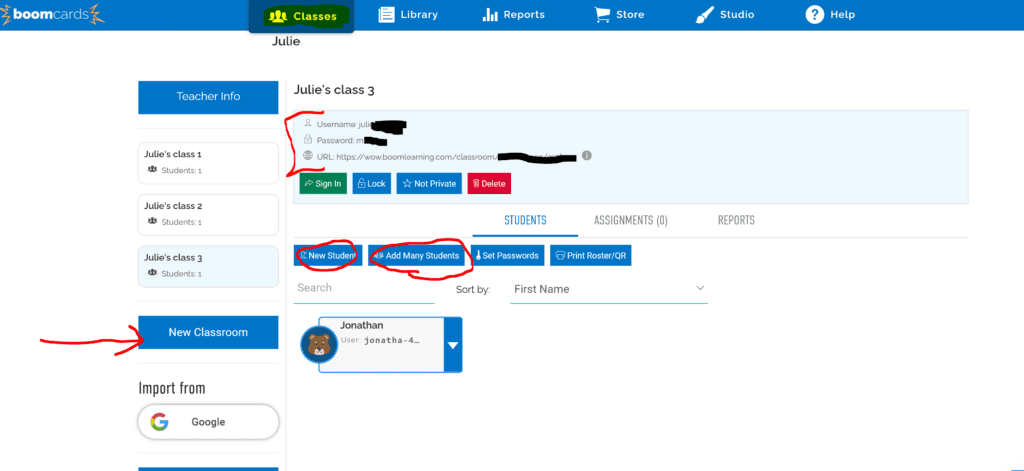 Menu options in Boom Learning Platform