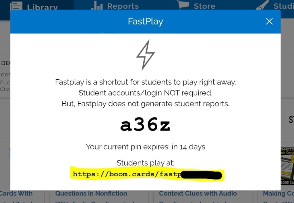 Fast Play link in Boom Learning
