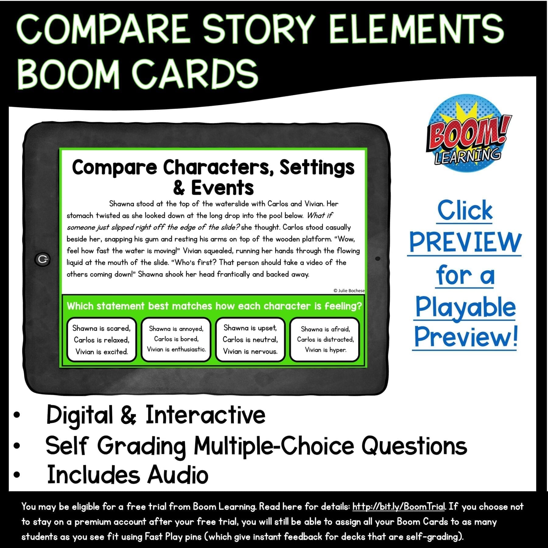 Compare Story Elements Boom Cards ™ 4th & 5th - Distance Learning Task Cards - Image 2