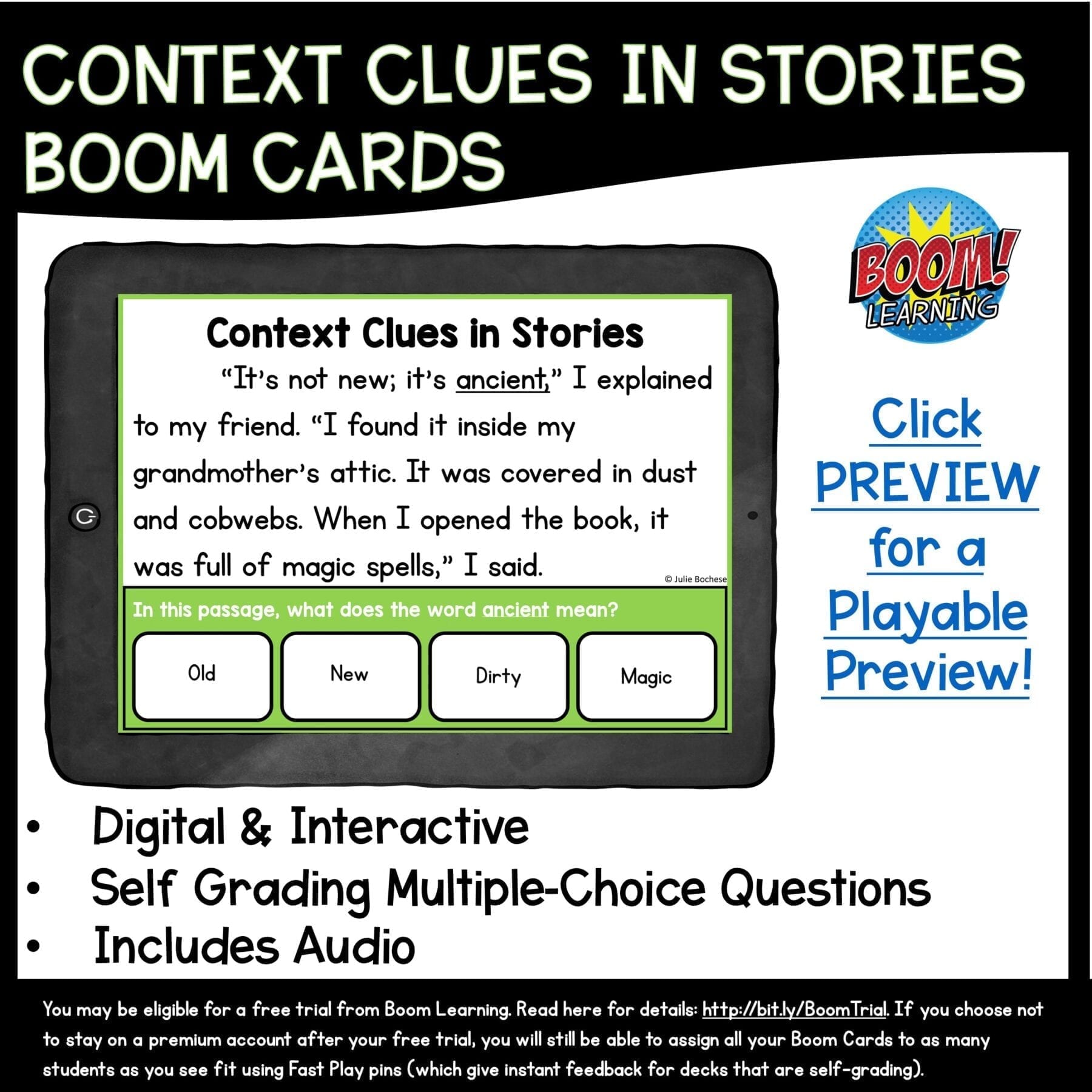 Context Clues in Stories Boom Cards - 3rd Grade Distance Learning Task Cards - Image 3