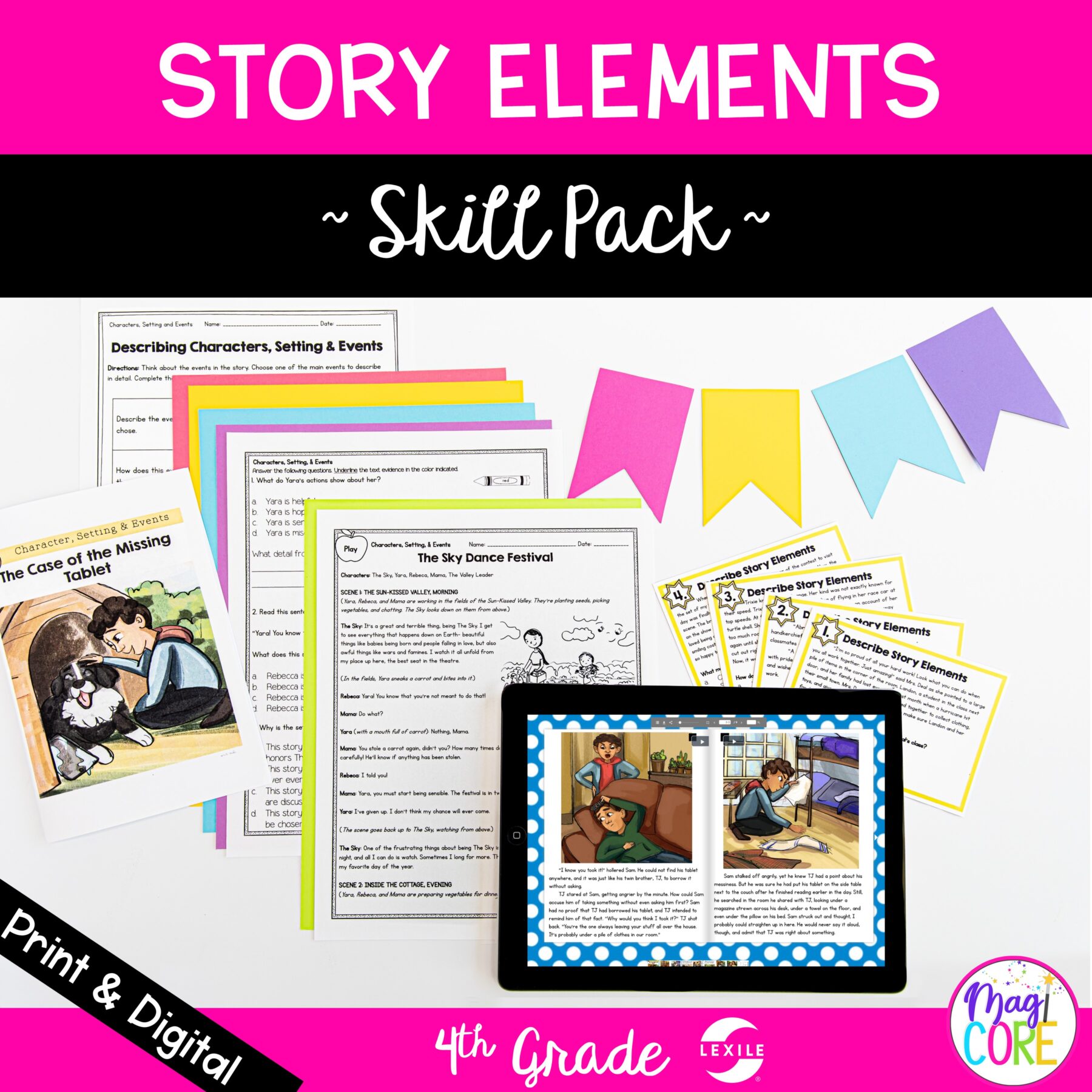 Describe Characters, Setting, & Events Skill Pack - RL.4.3 - Print & Digital