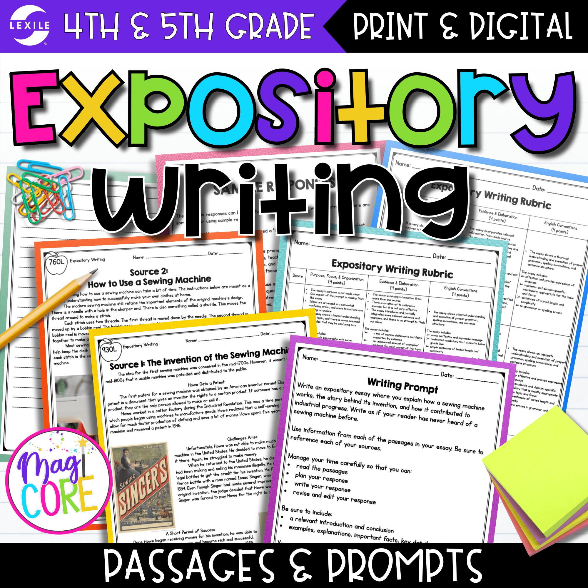 Expository Writing Passages and Prompts with Lexile Levels - 4th & 5th Grade