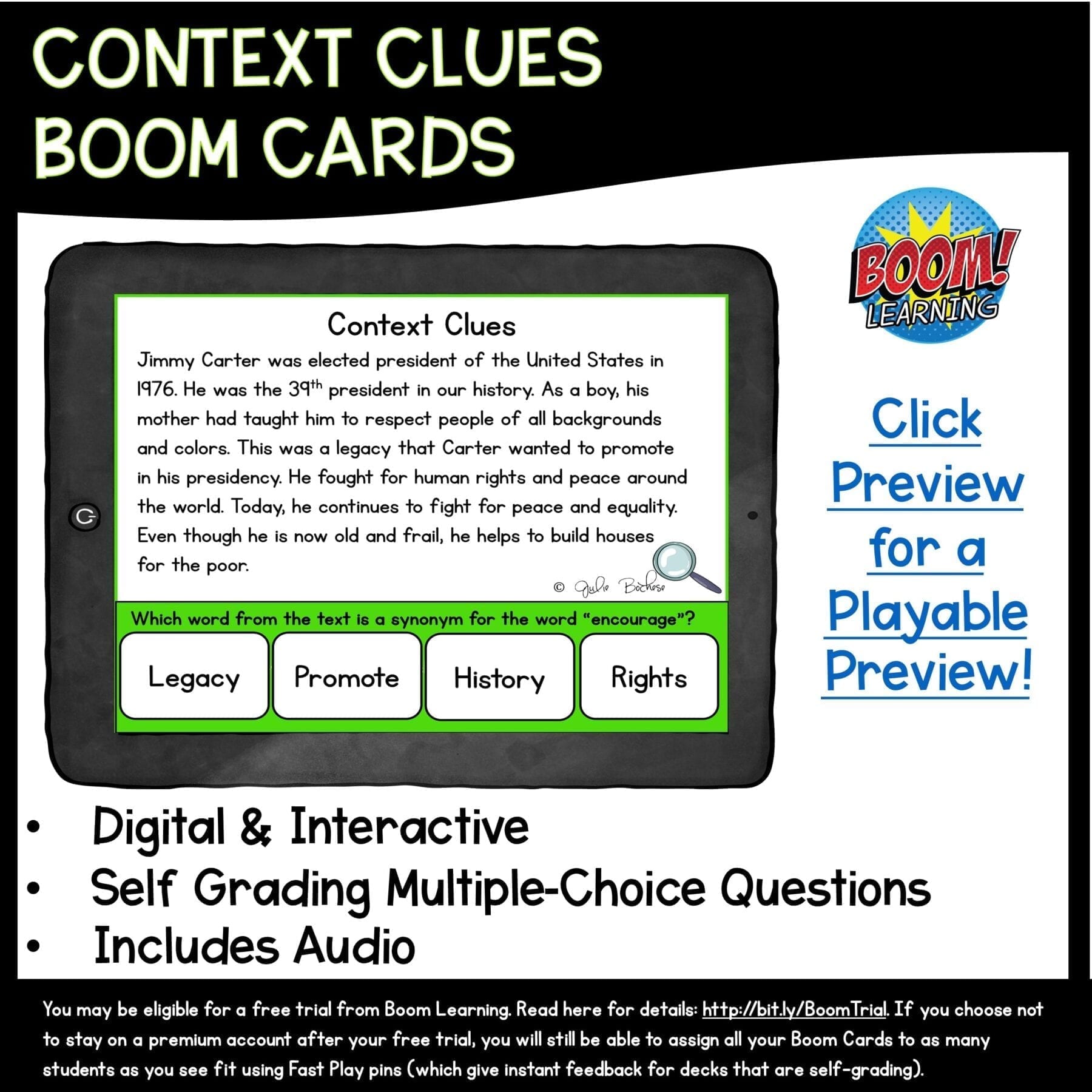 Context Clues in NF Digital Task Cards with Audio Reading - 4th & 5th Grades - Image 3